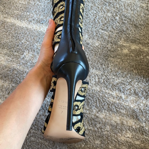 Black/Golden Casadei boots stretchy straps Size 7 Price firm - Picture 15 of 17